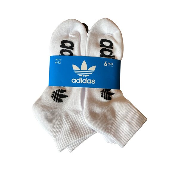 Adidas Quarter Crew Socks Men's‎ 6-12 White & Black Logo 6-Pair Moisture Wicking - Picture 1 of 7